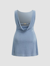 Boat Neck Backless Chain Detail Ruched Mini Dress Curve & Plus