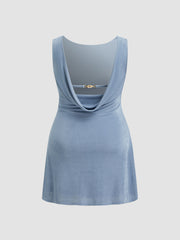 Boat Neck Backless Chain Detail Ruched Mini Dress Curve & Plus