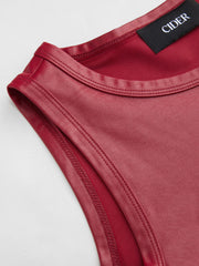 Round Neckline Ruched Asymmetrical Hem Tank Top