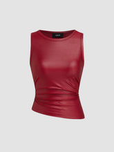 Round Neckline Ruched Asymmetrical Hem Tank Top