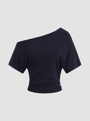 CDR Asymmetrical Neck Ruched Top & Mid Rise Micro Shorts Set