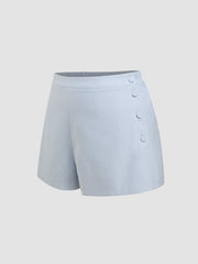 Linen-blend Mid Rise Houndstooth Side Button Shorts Curve & Plus