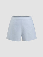 Linen-blend Mid Rise Houndstooth Side Button Shorts Curve & Plus