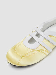 ADJUSTABLE STRAP SATIN & FAUX LEATHER SNEAKERS