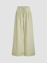 Mid Rise Stripes Drawstring Roll Hem Straight Leg Trousers