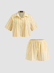 Cotton Collar Stripe Oversized Shirt & Mid Rise Drawstring Shorts Curve & Plus