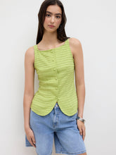 Boat Neck Texture Button Up Tank Top