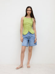 Boat Neck Texture Button Up Tank Top