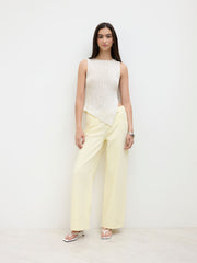 Knitted Boat Neck Asymmetrical Hem Split Top