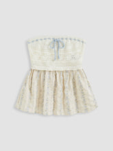 Knit Floral Hollow Out Bowknot Crochet Ruffle Bandeau Top