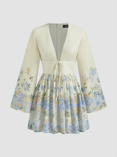 V-neck Floral Knotted Ruffle Mini Dress