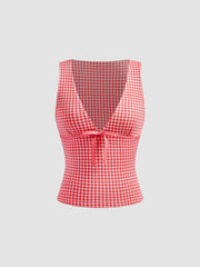 V-neck Gingham Bowknot Tank Top