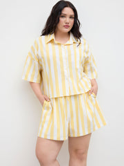Cotton Collar Stripe Oversized Shirt & Mid Rise Drawstring Shorts Curve & Plus