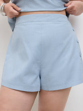 Linen-blend Mid Rise Houndstooth Side Button Shorts Curve & Plus
