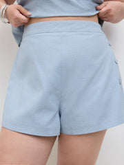 Linen-blend Mid Rise Houndstooth Side Button Shorts Curve & Plus