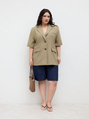 Linen-blend Collar Oversized Mid-length Blazer Curve & Plus