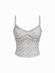 Sweetheart Floral Lettuce Trim Cami Top