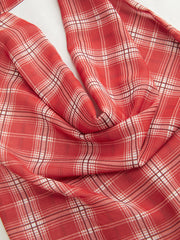 Chiffon Cowl Neck Tartan Knotted Ruched Top