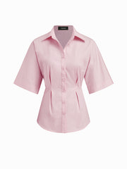 100% Cotton Ruched Cinched Waist Split Shirt