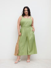 Cotton Square Neck Elastic Waist Wide Leg Jumpsuit Curve & Plus