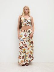V-neck Floral Bowknot Shirred Crop Cami Top