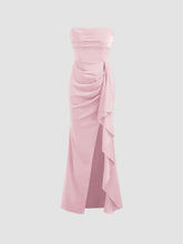 Woven Strapless Solid Ruched Maxi Dress