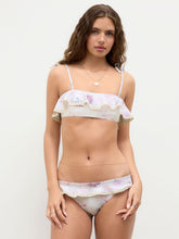 Square Neck Floral Bowknot Ruffle Lace Trim Bandeau Cheeky Bikini Set
