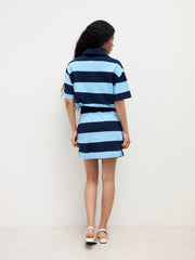 Cotton-blend Polo Neck Stripe Mini Dress