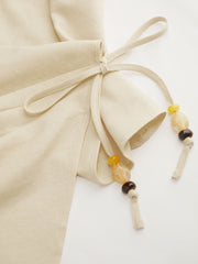 Linen-blend Beaded Knotted Ruched Tank Top Curve & Plus
