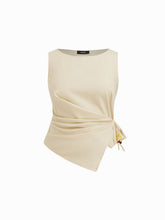 Linen-blend Beaded Knotted Ruched Tank Top Curve & Plus