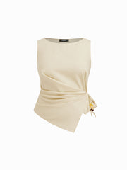 Linen-blend Beaded Knotted Ruched Tank Top Curve & Plus