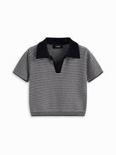Knit Polo Neck Striped Crop Top