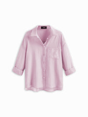 Linen-blend Polo Neck Oversized Long Sleeve Shirt