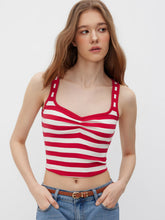 Cotton-blend Sweetheart Stripe Crop Tank Top
