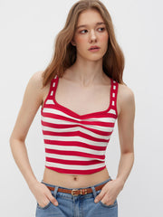 Cotton-blend Sweetheart Stripe Crop Tank Top