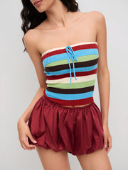 Knit Stripe Colorblock Knotted Crop Bandeau Top