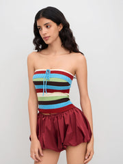 Knit Stripe Colorblock Knotted Crop Bandeau Top