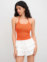 Knit Halter Neckline O-ring Knotted Cami Top