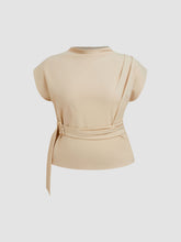 Stand Collar Belted Ruched Top Curve & Plus