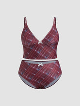 V-neck Check Bowknot Tankini Bikini Set Curve & Plus