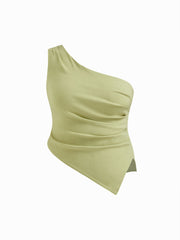 Asymmetrical Ruched Split Tank Top Curve & Plus
