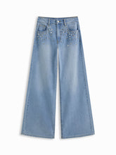 Cider Denim Low Rise Rhinestone Baggy Jeans