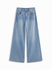 Cider Denim Low Rise Rhinestone Baggy Jeans