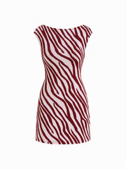 Boat Neck Zebra Striped Backless Mini Dress
