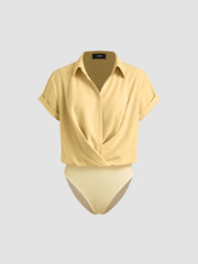 Collar Twist Oversized Shirt Bodysuit