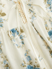 V-neck Lace Trim Floral Lace Up Layered Maxi Dress