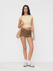 Cotton-blend Round Neckline Crop Tee