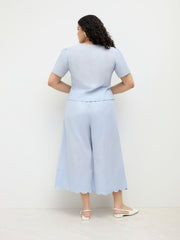 Ramie-blend Button Short Sleeve Blouse Curve & Plus
