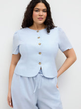 Ramie-blend Button Short Sleeve Blouse Curve & Plus