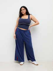 Cotton-blend Terry Mid Rise Side Stripe Straight Leg Sweatpants Curve & Plus